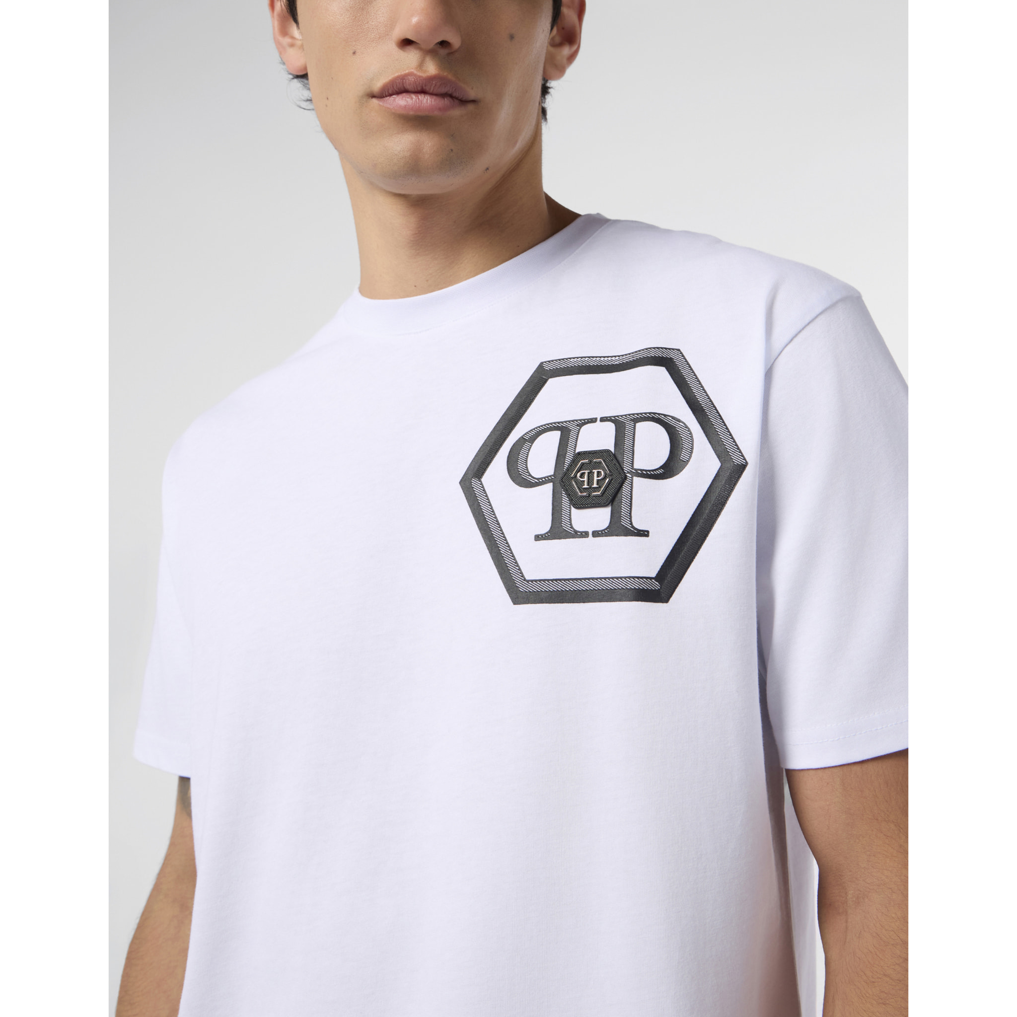 PHILIPP PLEIN Round Neck T-Shirt Lines Hexagon
