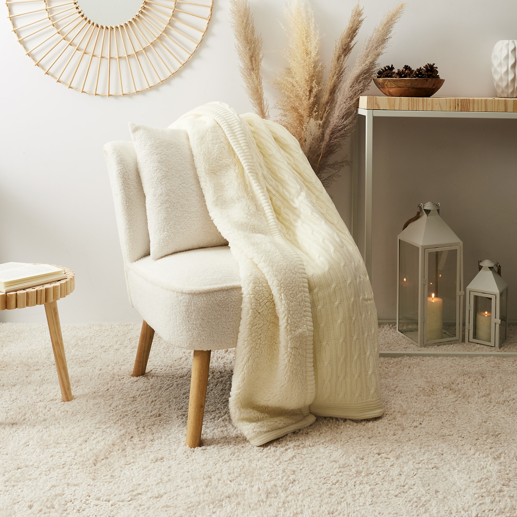 Plaid - HOME DECO FACTORY - Torsade - Effet Sherpa - Beige