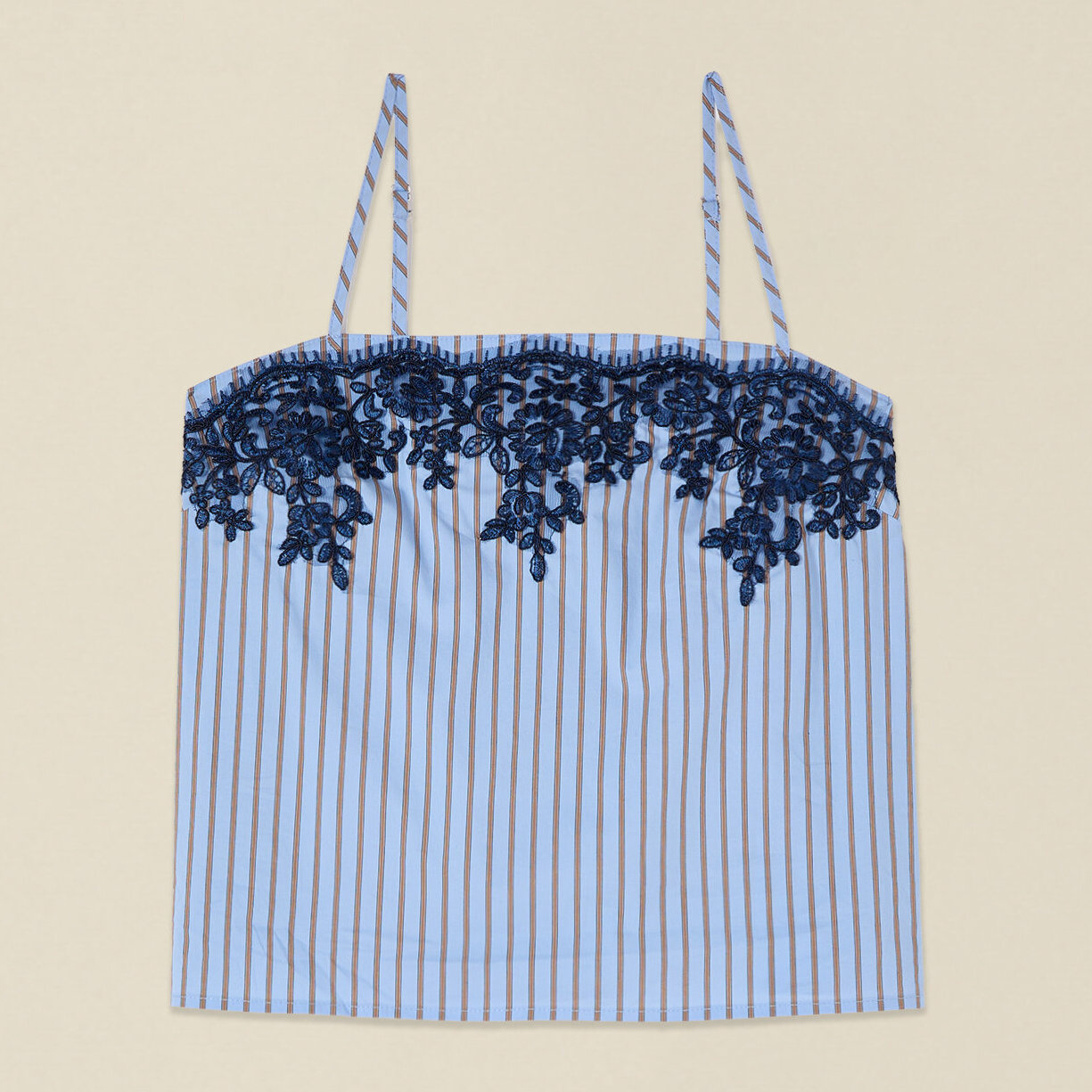 Oltre - Top in popeline a righe con pizzo - Azzurro