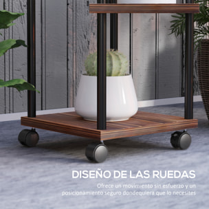 Estantería para Plantas de 5 Niveles Soporte para Plantas de Madera y Acero con 5 Estantes Cuadradas y 4 Ruedas Soporte para Macetas para Interior y Exterior 59x59x110 cm Carbonizado