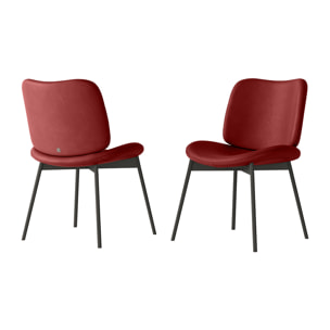 SET DI 2 SEDIE MAKO - STRUTTURA GRIGIO CARBONE, PELLE ROSSO BORDEAUX
