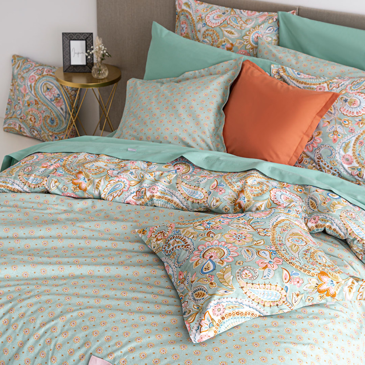 Housse de couette réversible en coton ARGUN - vert - vendue seule