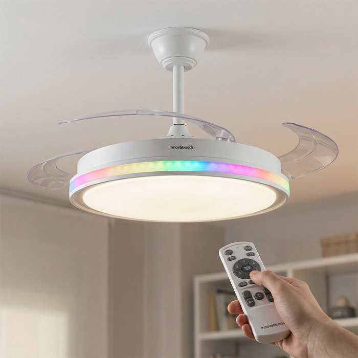 Ventilador de Techo con Luz LED RGB, 4 Aspas Retráctiles y Mando a Distancia InnovaGoods