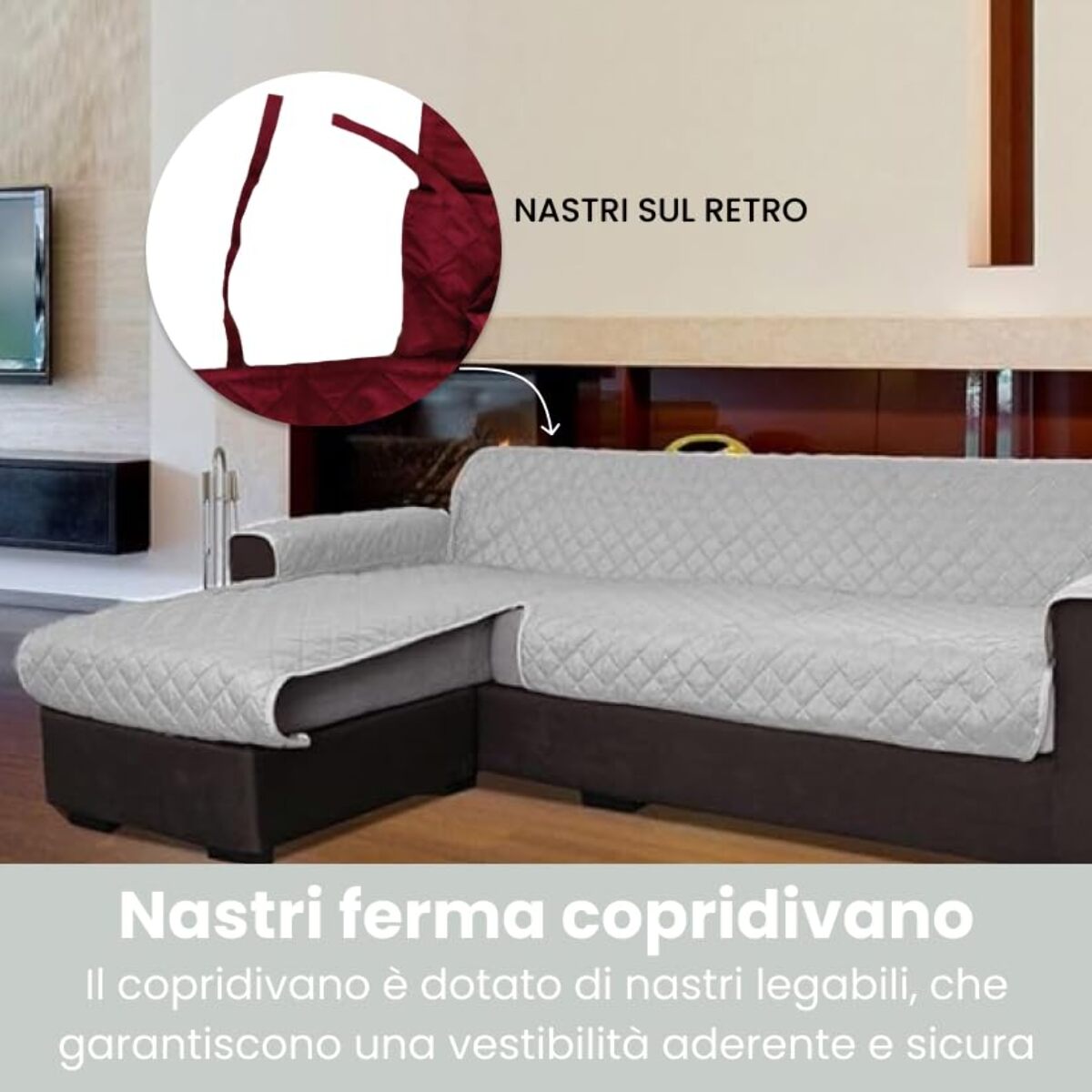 INTRECCI Copridivano 4 Posti con Penisola, Copridivano con Braccioli, Penisola Destra e Sinistra, Telo Copridivano Angolare, Impermeabile, Protegge da Macchie, Facile da Lavare. Colore: Grigio Chiaro