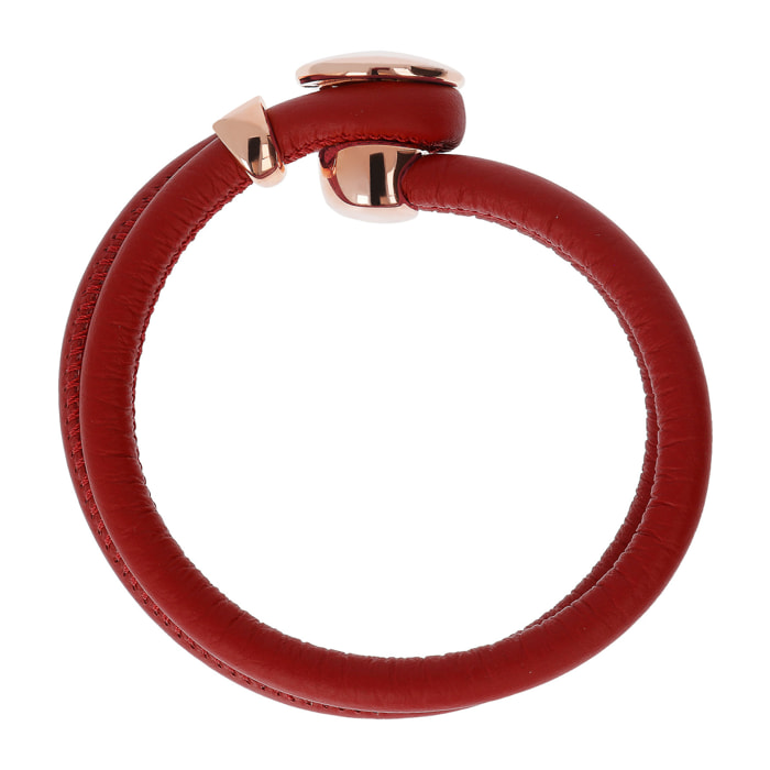 Bracciale in Pelle Rosso con Bottone in Golden Rosé