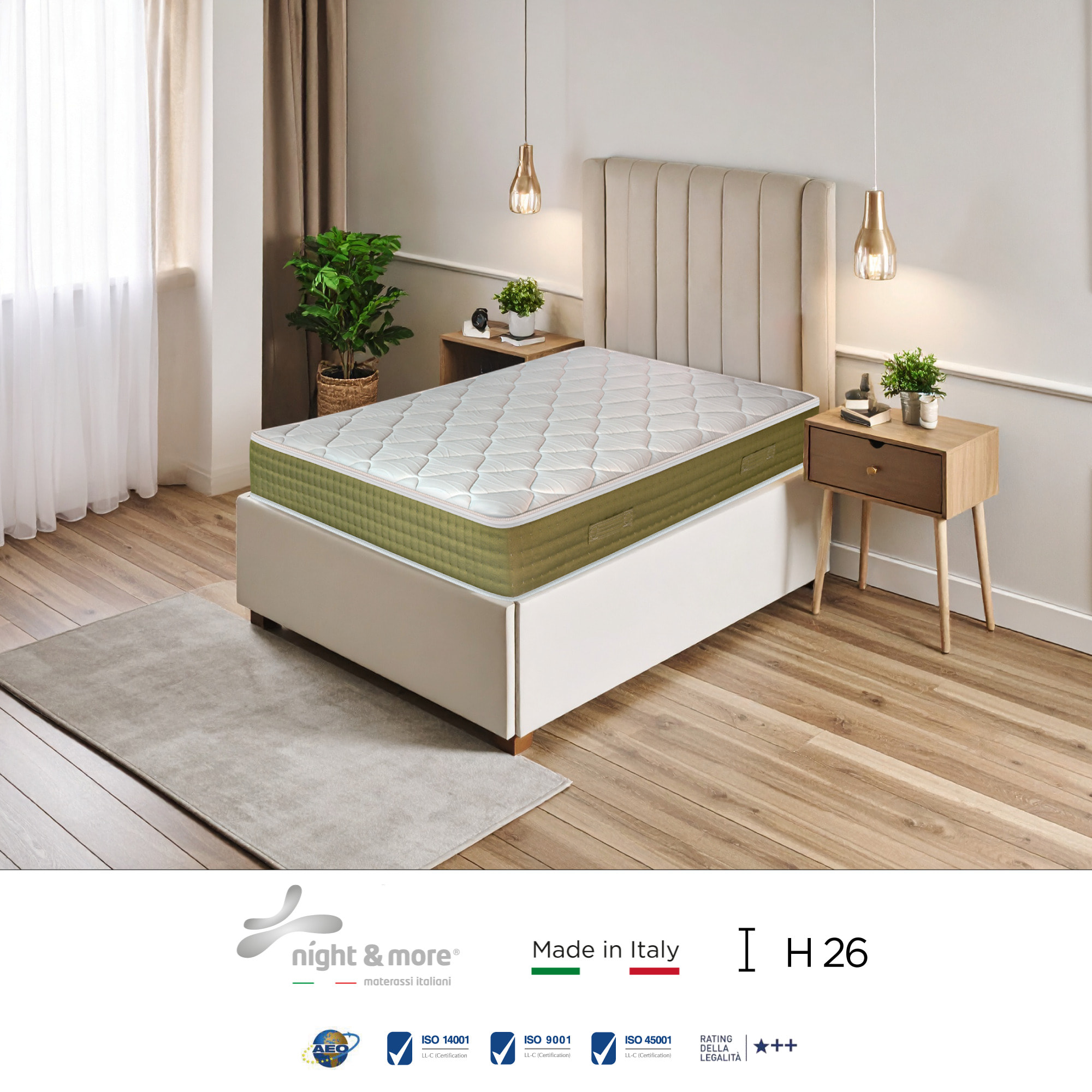 "Elegance Spring" H26 cm 90x190 uanciale Memory OMAGGIO a molle insacchettate indipendenti ,7 zone a portanza differenziata arrotolato