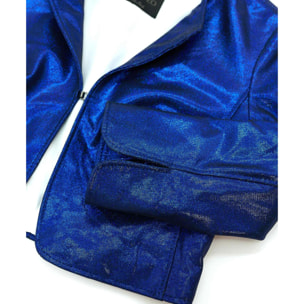 Giacca corta bolero in pelle laminata blu girocollo