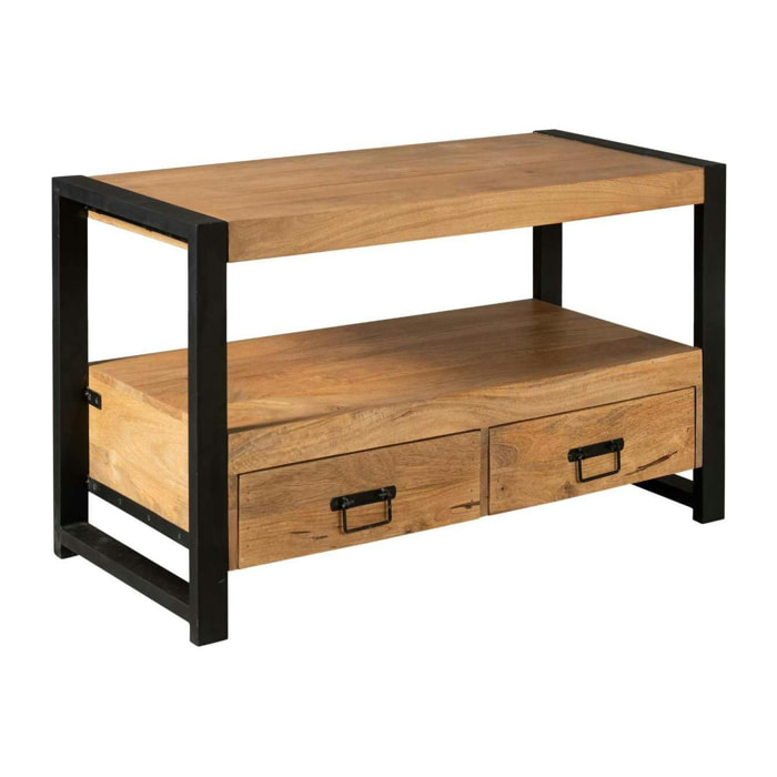 Petit meuble TV bois métal 2 tiroirs 120 cm MILORA