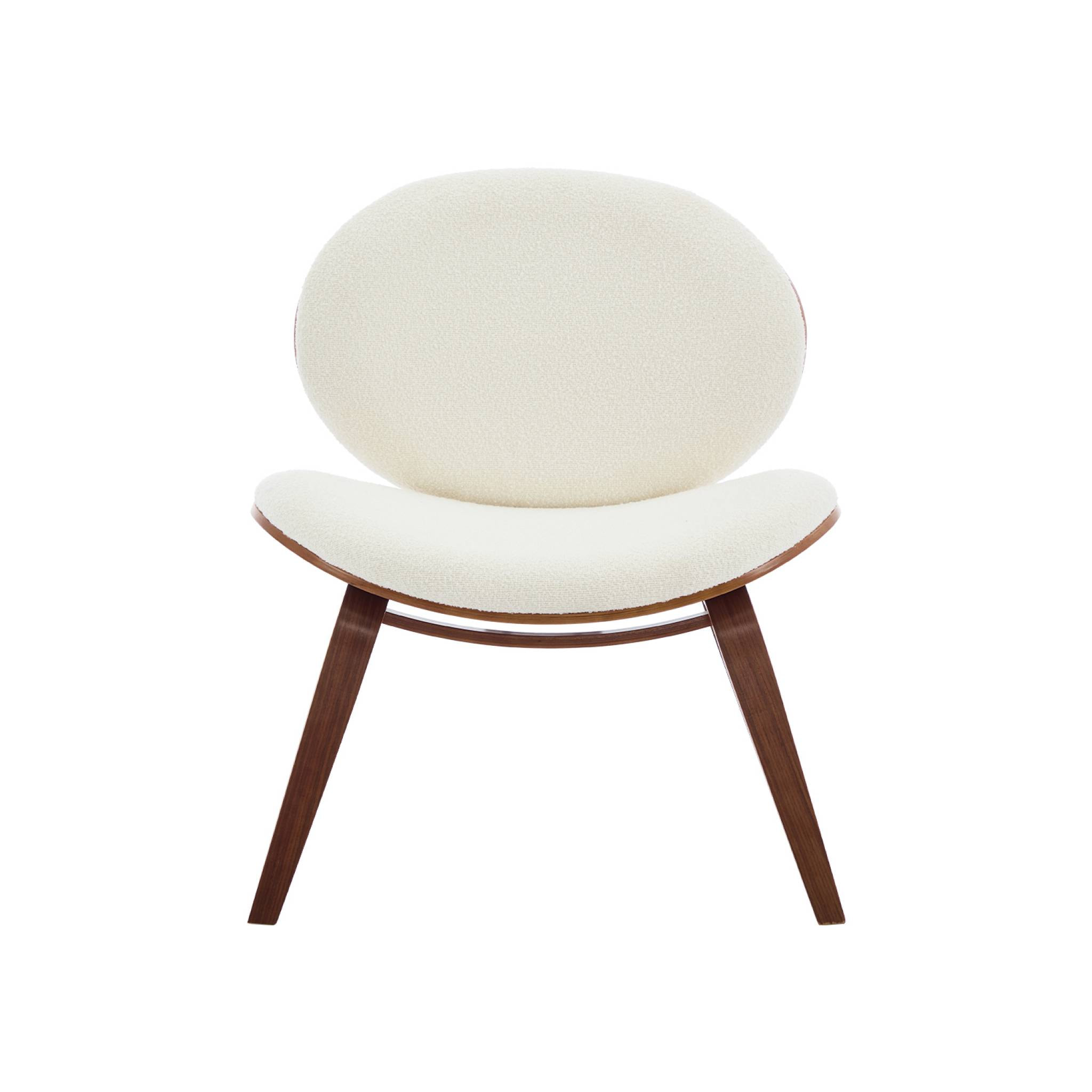 Fauteuil relax décor bois courbé placage effet noyer et bouclette texturée