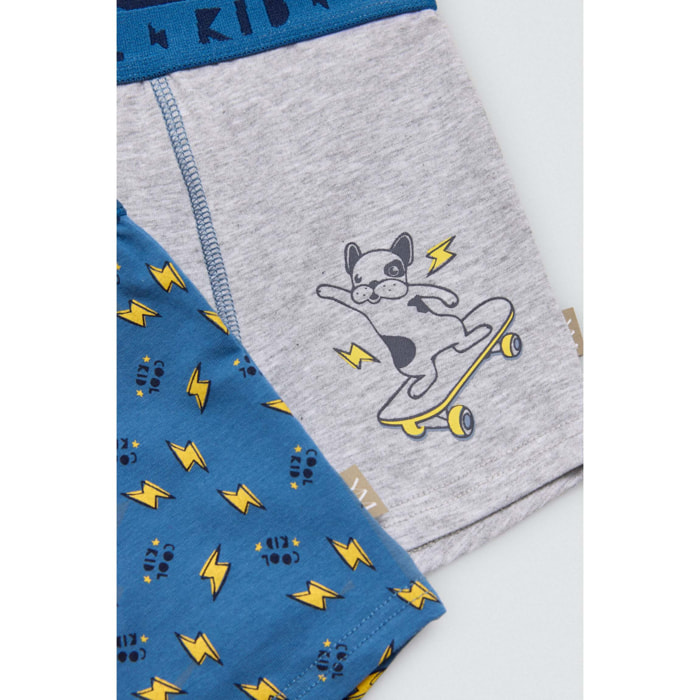Confezione da 2 boxer in cotone per bambini con stampa di un fulmine e un cane