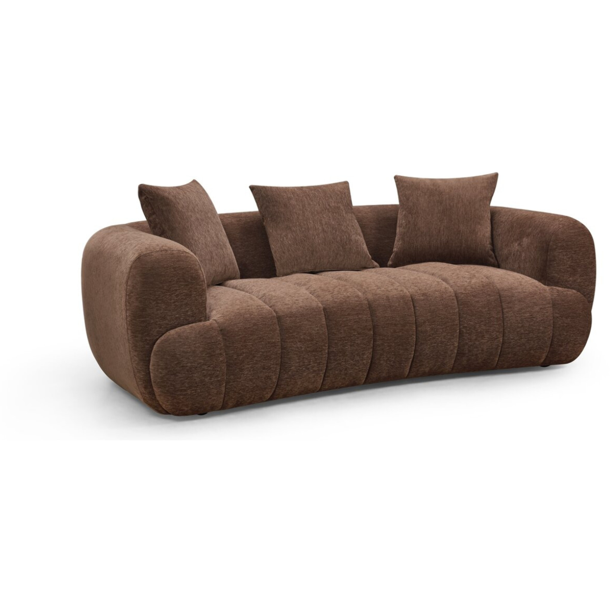 Canapé droit style bubble en tissu texturé "La Fayette" - 3 places - Marron