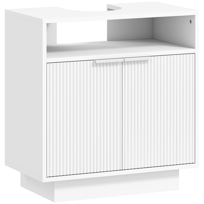 Mueble bajo Lavabo Mueble de Baño con 2 Puertas Acanaladas y Compartimento Abierto Armario de Baño para Lavabo con o sin Pedestal Estilo Moderno 60x33x63 cm Blanco