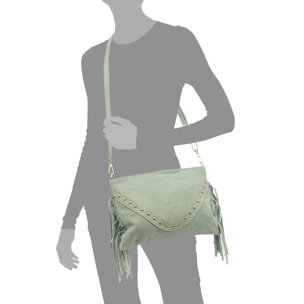 Bellegra Bolso de hombro Mujer. Piel auténtica Gamuza con detalles metálicos.