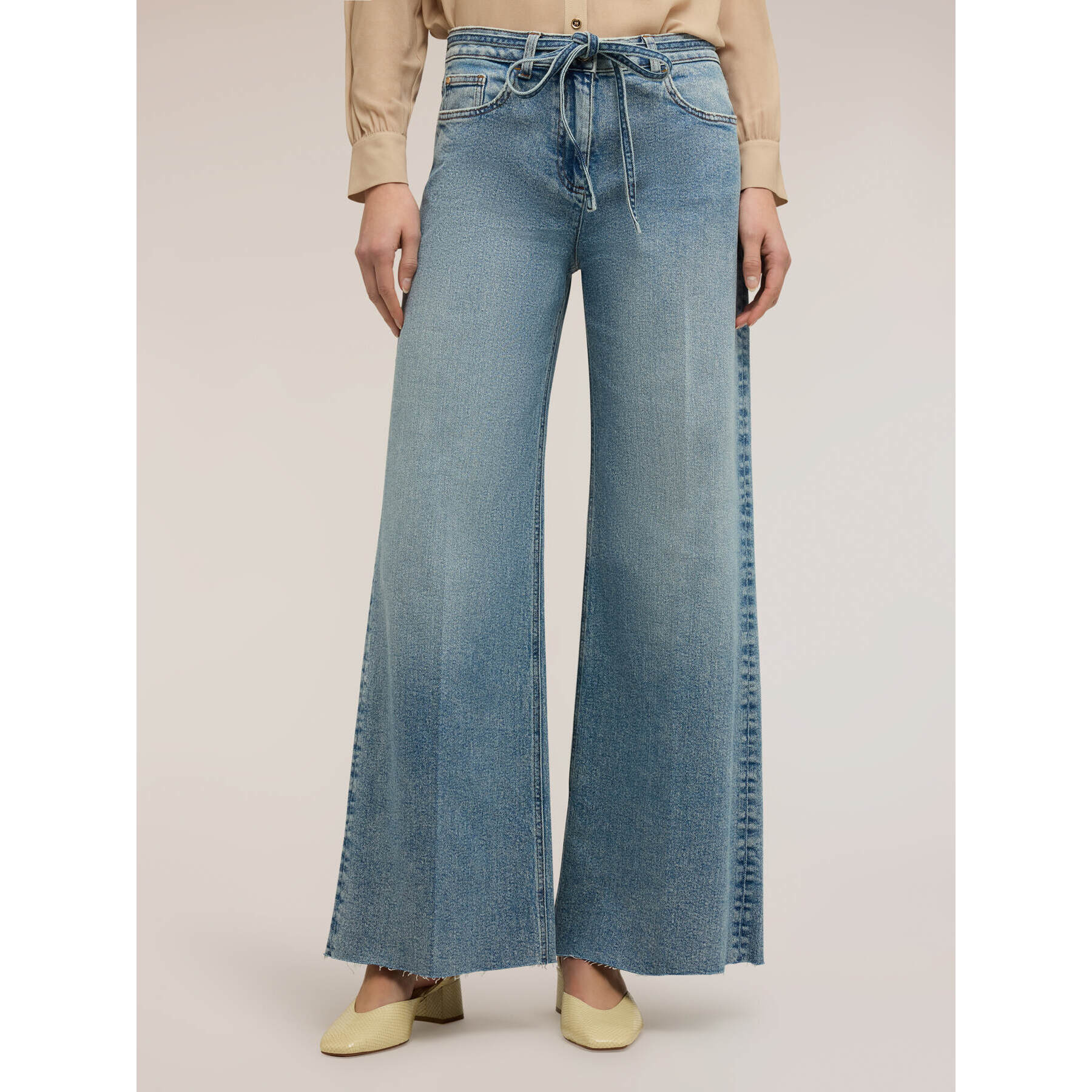 Motivi - Jeans palazzo con cinturón anudable - Light - blue