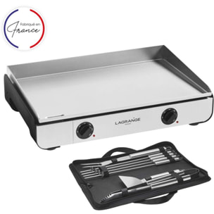 Plancha électrique LAGRANGE Pro 65L noir 2 brûleurs à poser, 65x40 cm + kit d'accessoires