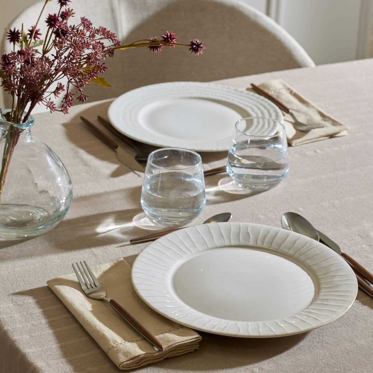 Lot de 6 Assiette plate à bord rayé Camille D.27cm blanc