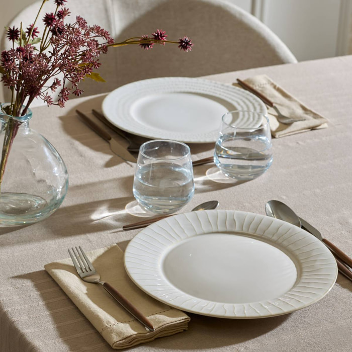 Lot de 6 Assiette plate à bord rayé Camille D.27cm blanc