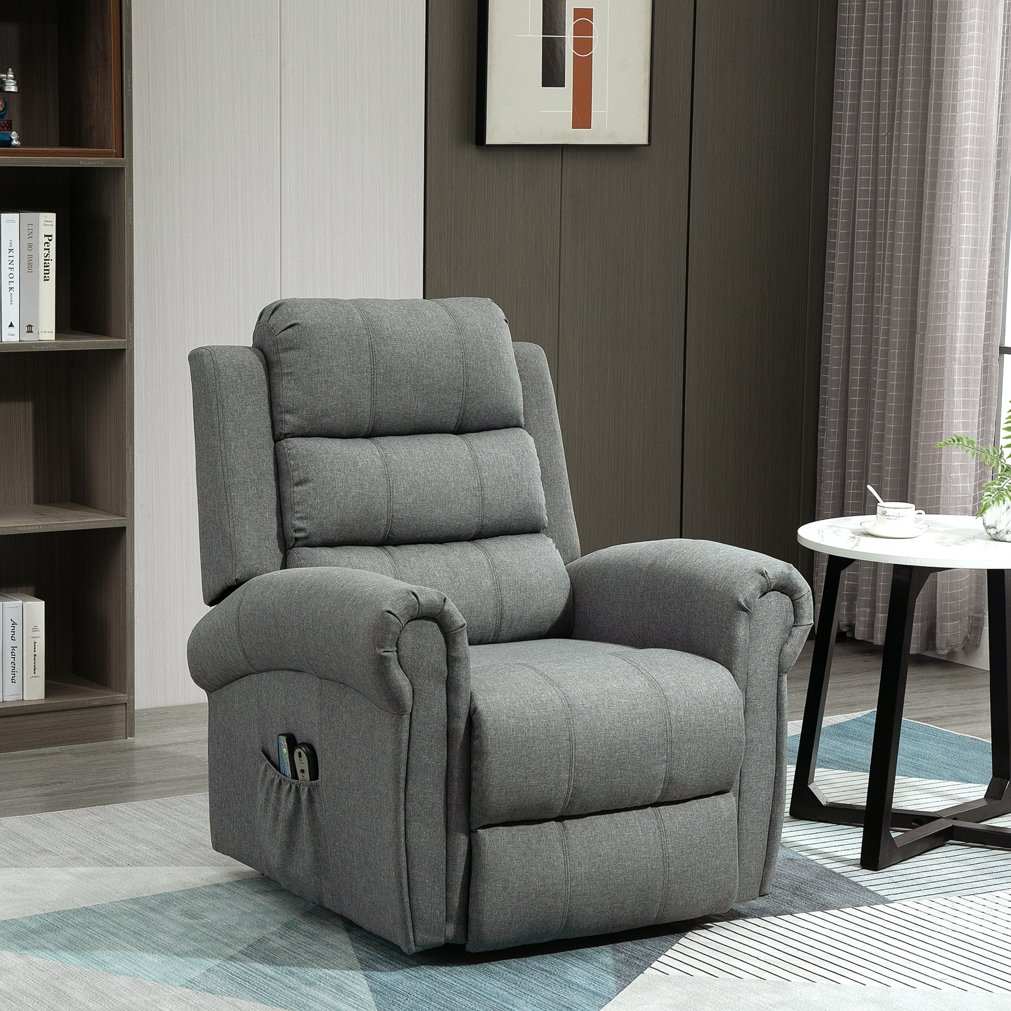 Fauteuil de massage fauteuil releveur électrique inclinaison réglable repose-pied ajustable lin gris chiné