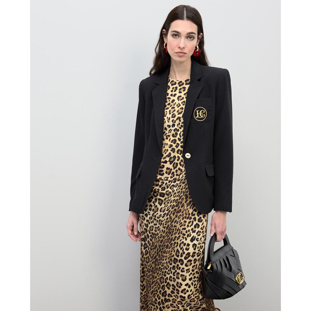 Abito midi aderente con drappeggio in stampa animalier