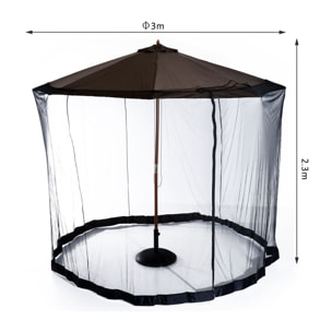 Moustiquaire cylindrique pour parasol 3 m diamètre avec fermeture éclair et lestage noir