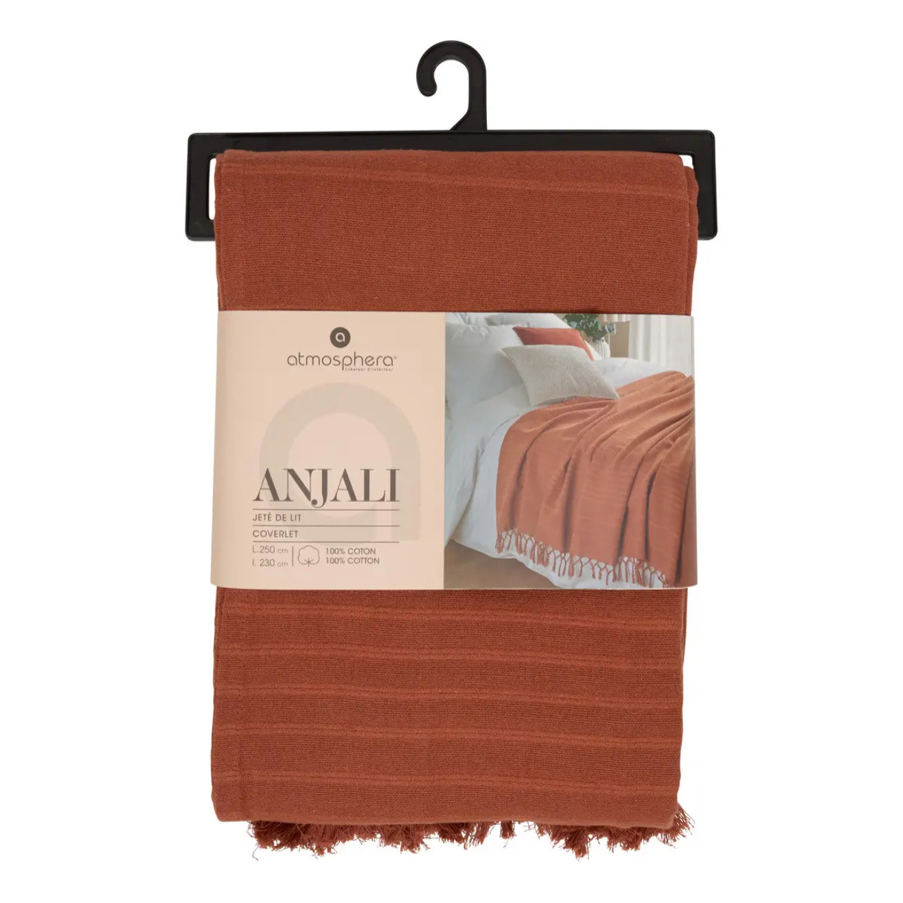 Jeté de lit Anjali 230x250 terracotta en coton