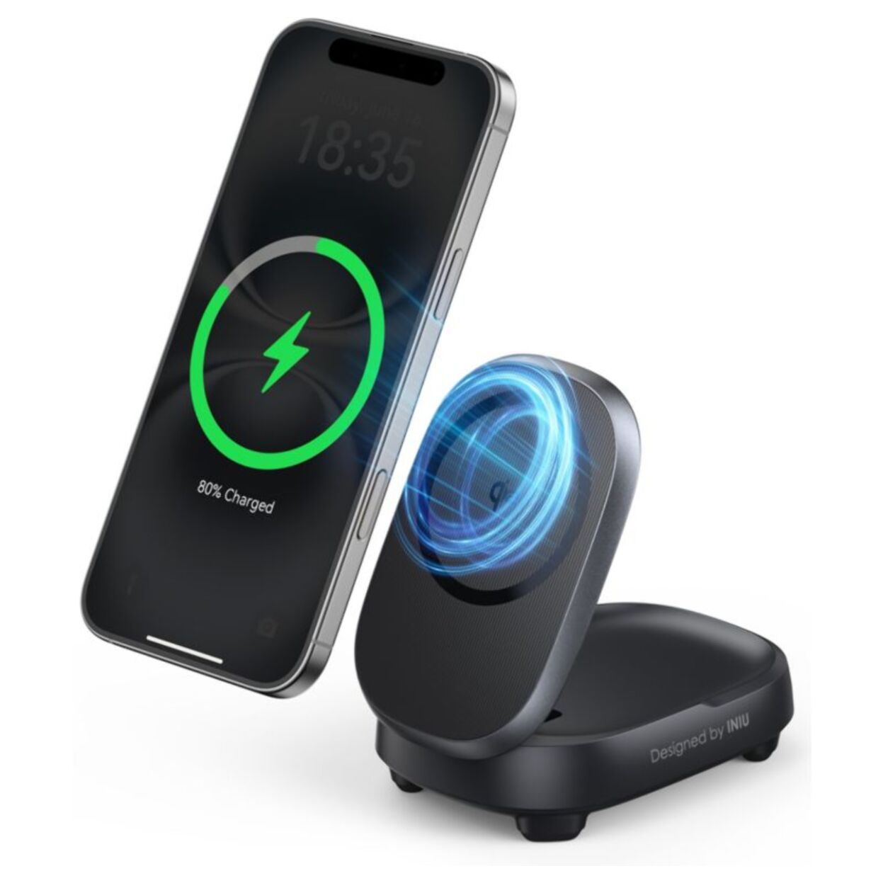 Station de charge INIU 15W Stand MagPro pliable USB-C /Qi2 Noir