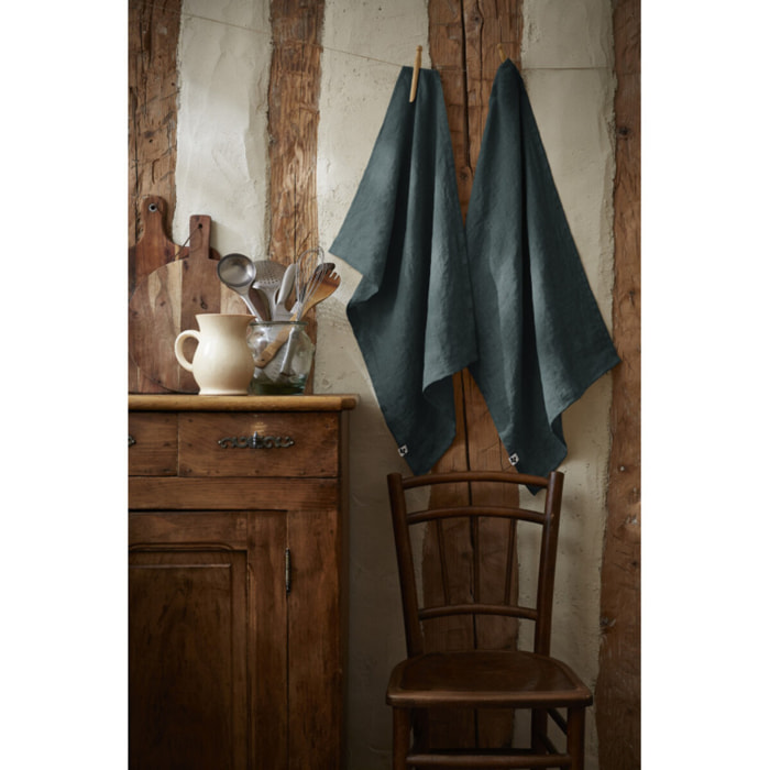 Lot de 2 essuie-mains "Soline" 50 x 70 cm Lin lavé - Couleur: Soline Ardoise