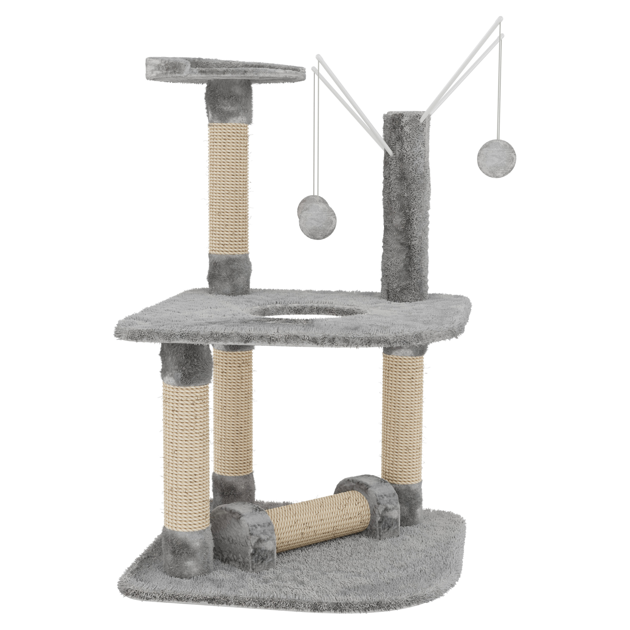 Albero per Gatto con Graffiatoio Cuccia Giocattolo Gatti Parco Giochi Tiragraffi in Sisal Naturale 90 x 45 x 45 cm (Colore Grigio Ginger 30072)