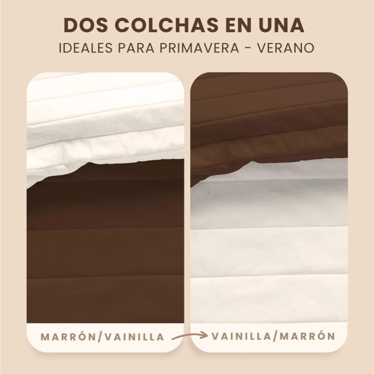 Naturals - Colcha Bouti - Lisa - Reversible - 100% Microfibra - 70 gr/m² - Marrón/Vainilla