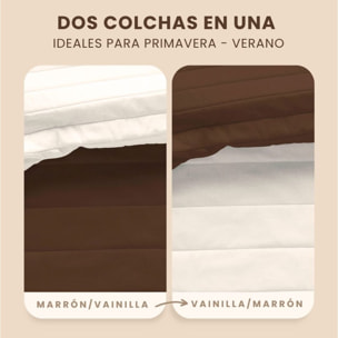 Naturals - Colcha Bouti - Lisa - Reversible - 100% Microfibra - 70 gr/m² - Marrón/Vainilla