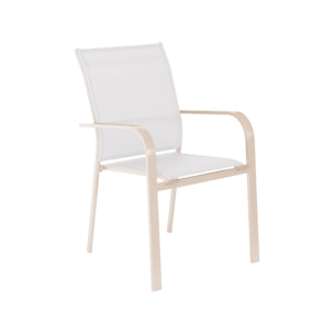 Lot de 2 fauteuils de jardin BUFFALO empilables aluminium et textilene beige. 64.5 x 45.5 x 89.5 cm