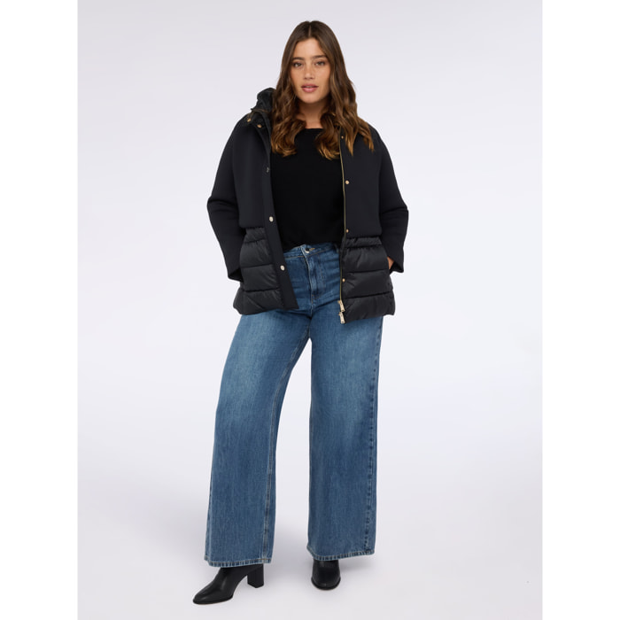 Fiorella Rubino - Plumífero bimaterial con capucha - Negro