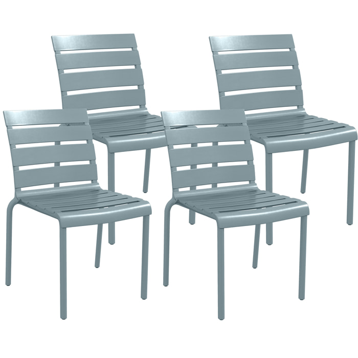 Lot de 4 chaises de jardin empilables avec assise et dossier à lattes gris