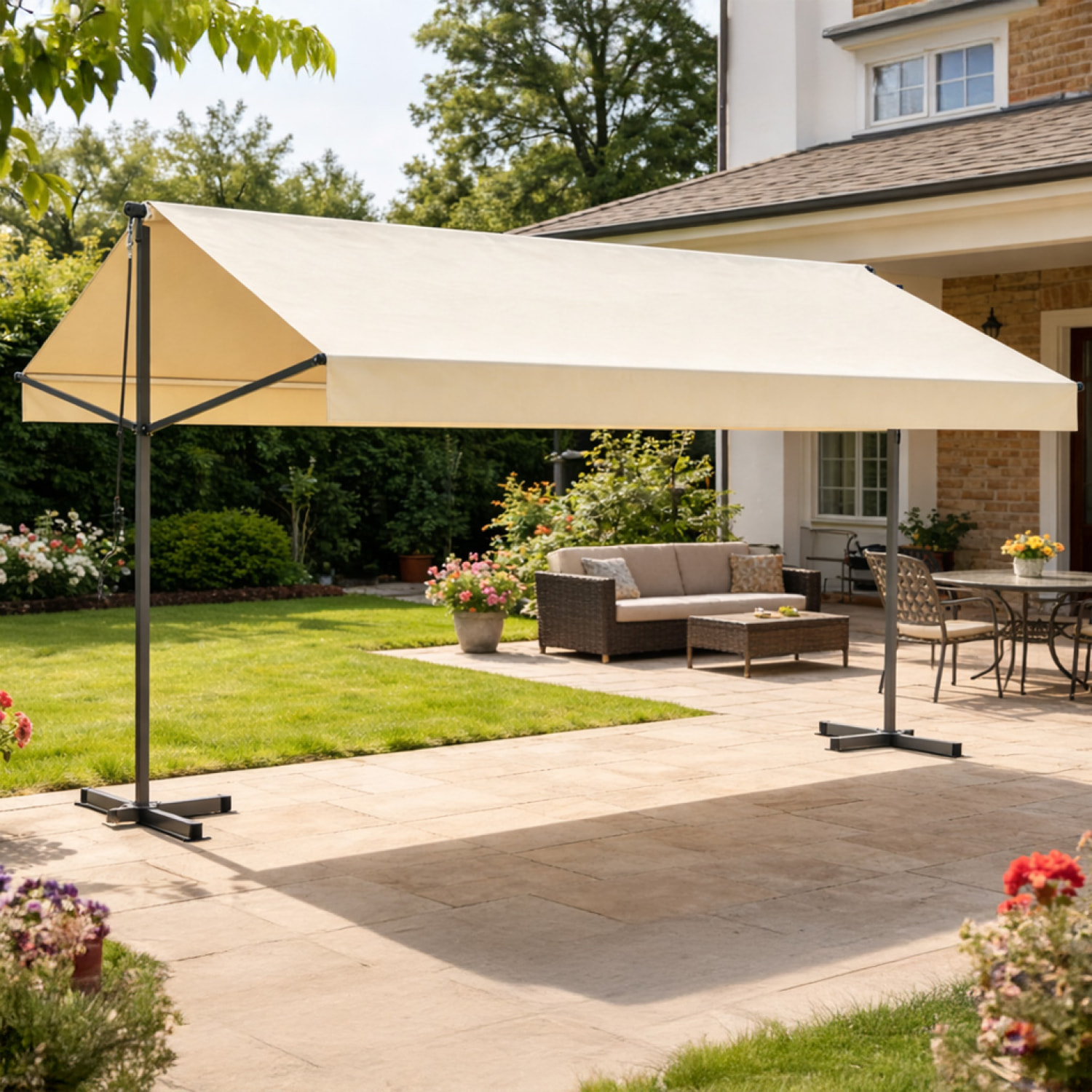 Store banne double pente manuel 4 x 1,5-1,5 m beige hydrofuge NAUARI