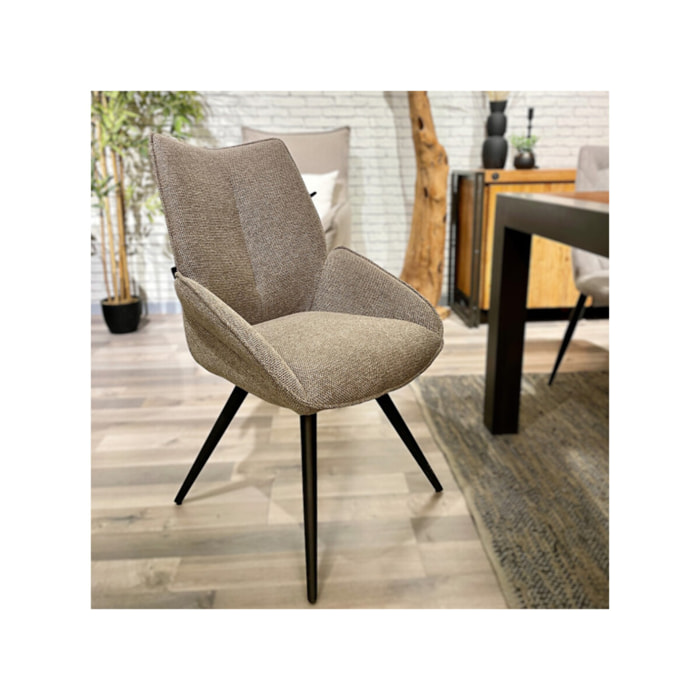 Chaise rotative 180° en tissu avec pieds évasés en métal noir - COLINE