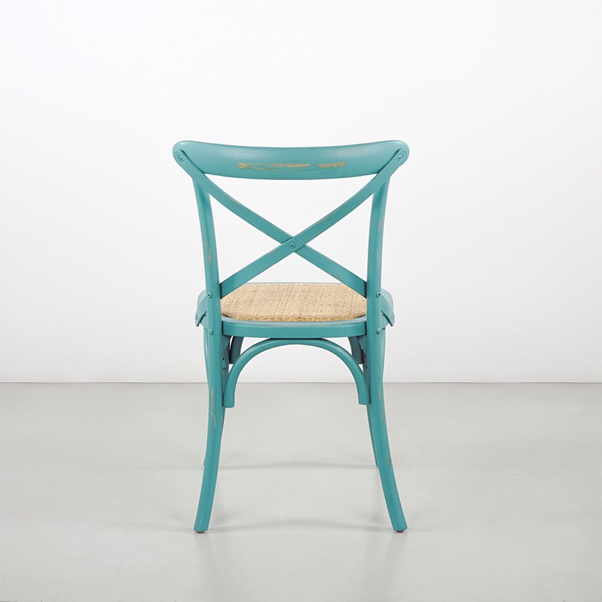 Set 2 sedie in legno di olmo e rattan azzurre vintage - Cross