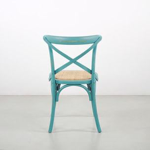 Set 2 sedie in legno di olmo e rattan azzurre vintage - Cross