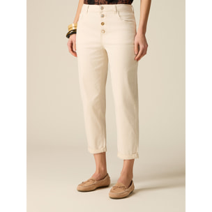 Oltre - Pantalones boyslim mezcla lyocell - Blanco