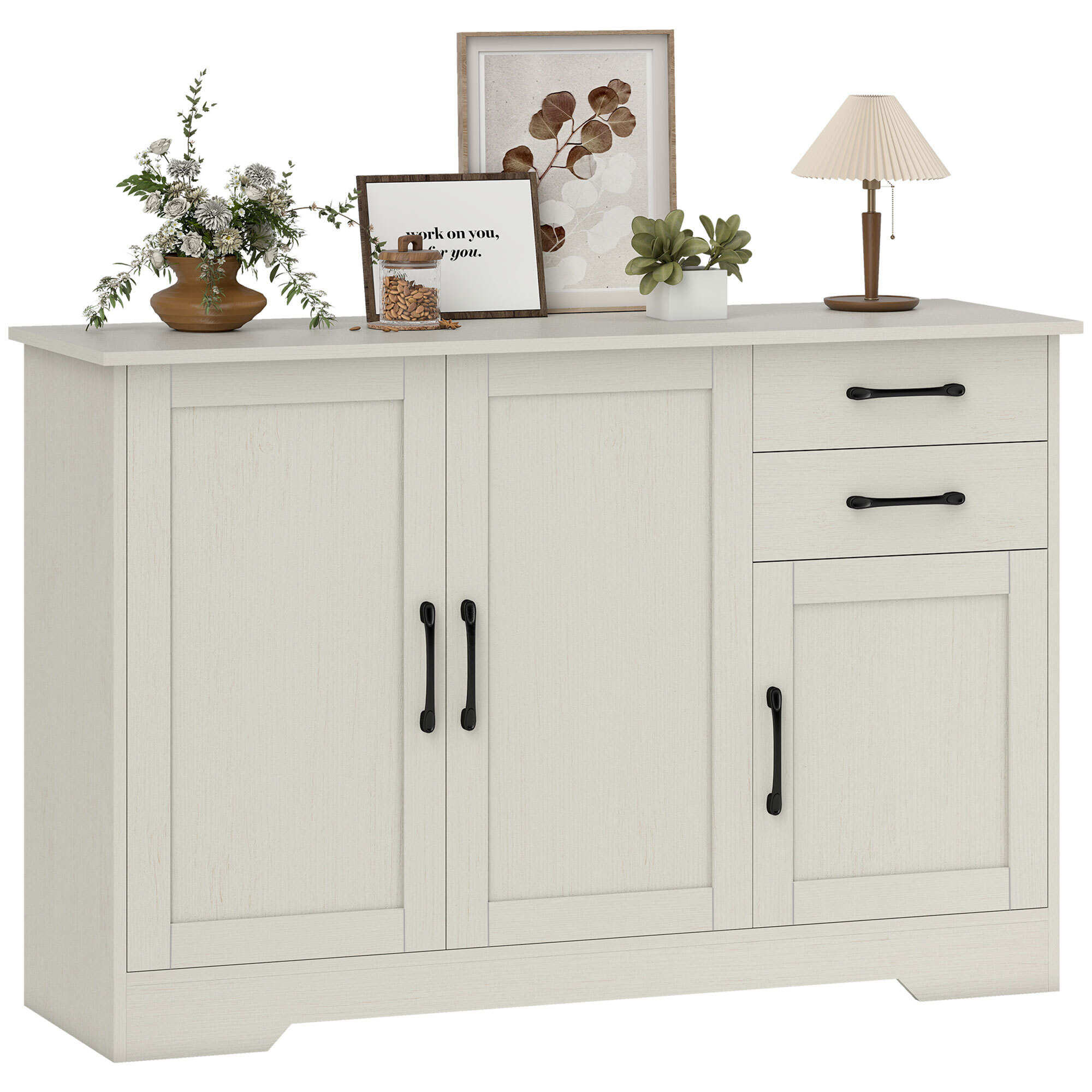 Aparador 3 Puertas, Aparador para Salón Moderno, con 2 Cajones, Estante Ajustable, para Comedor, Entrada, Dormitorio, Crema, 120x38x79 cm