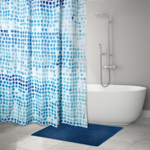 Lot d'un rideau de douche Watercolor MSV et d'un tapis chenille bleu foncé