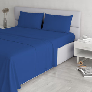 COMPLETO LETTO ELEGANT, 100% Microfibra, No Stiro - BLU ROYAL