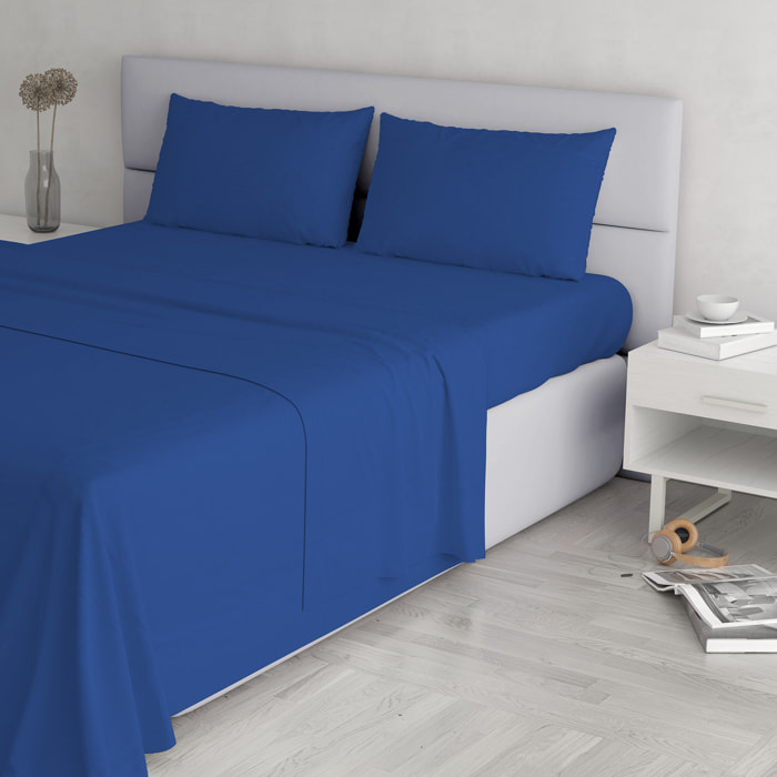 COMPLETO LETTO ELEGANT, 100% Microfibra, No Stiro - BLU ROYAL