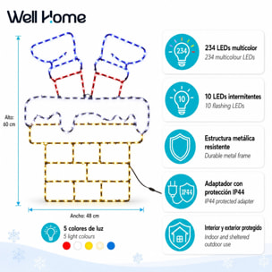 Figura led chimenea de papá noel con 234 leds y efecto intermitente, decoración navideña para exterior e interior 48x60 cm