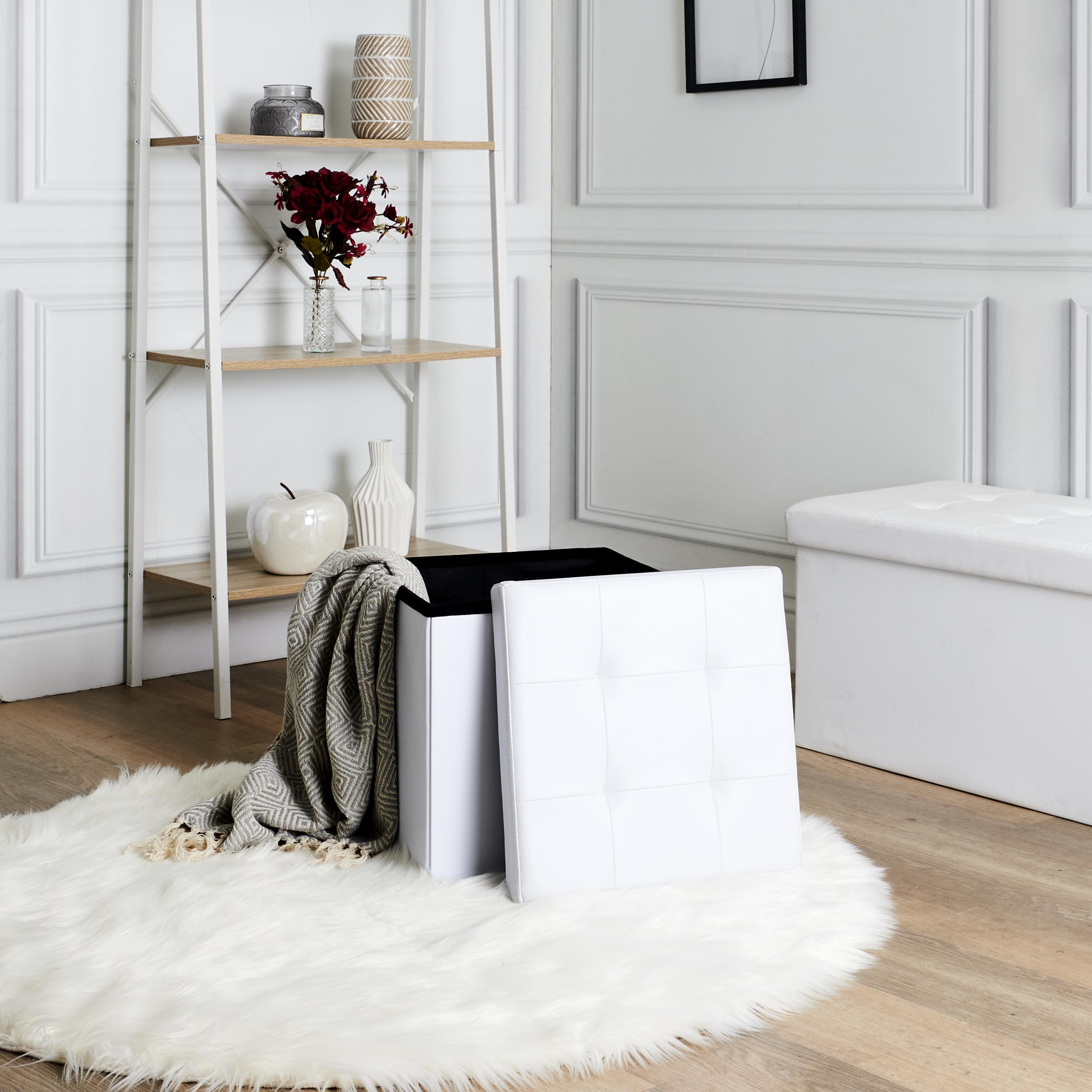 COFFRE POUF PLIABLE PU BLANC