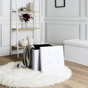 COFFRE POUF PLIABLE PU BLANC