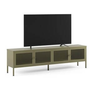 Meuble TV en métal vert kaki 4 portes, 160 cm - Latem