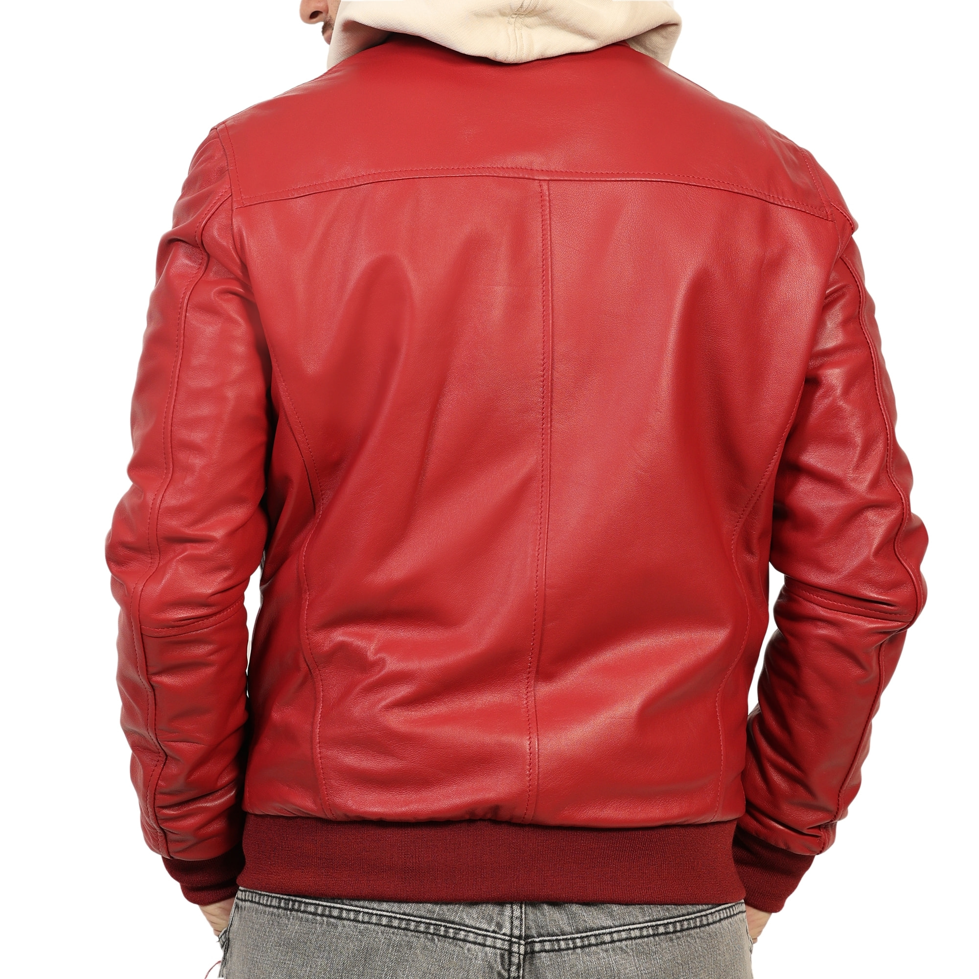 Giubbino in vera pelle di vitello Bordeaux-Slim Fit