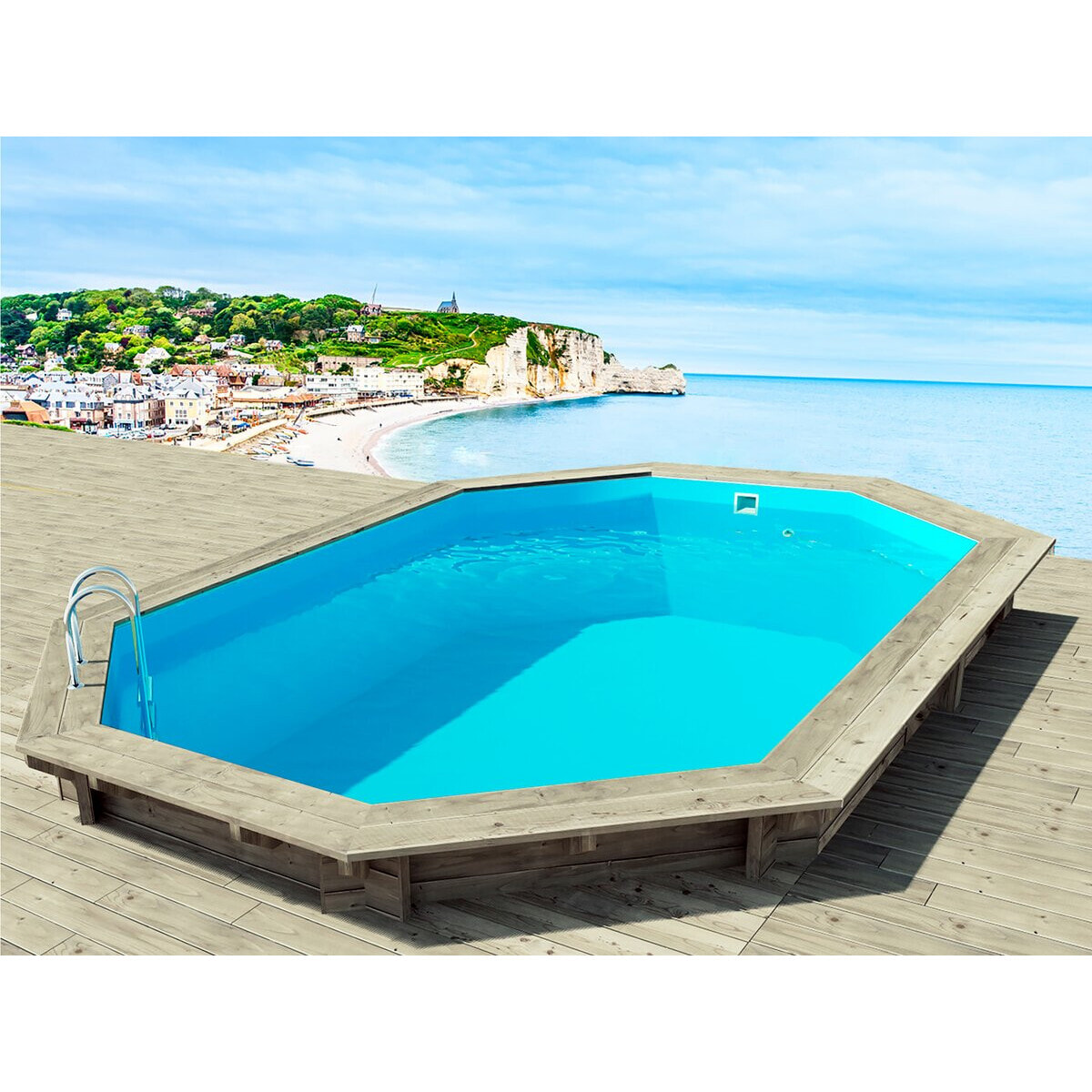 Piscine bois " Brazilia 145 "  5.86 x 3.86 x 1.44 m + Pompe à chaleur 6 kw/h inverter "PowerLine by Hayward" - Noir