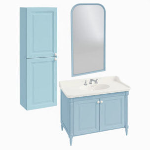 Pack meuble vasque 3 trous Cléo 1889 bleu velours + colonne gauche + miroir + mélangeur poignés chrome