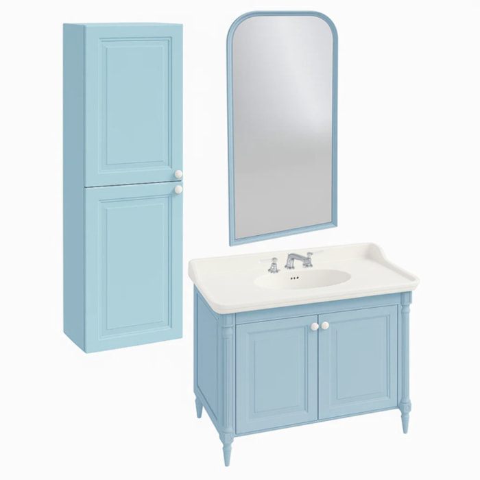 Pack meuble vasque 3 trous Cléo 1889 bleu velours + colonne gauche + miroir + mélangeur poignés chrome